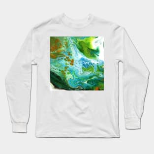 Fluid Art In Orange, Green, Blue and White Long Sleeve T-Shirt